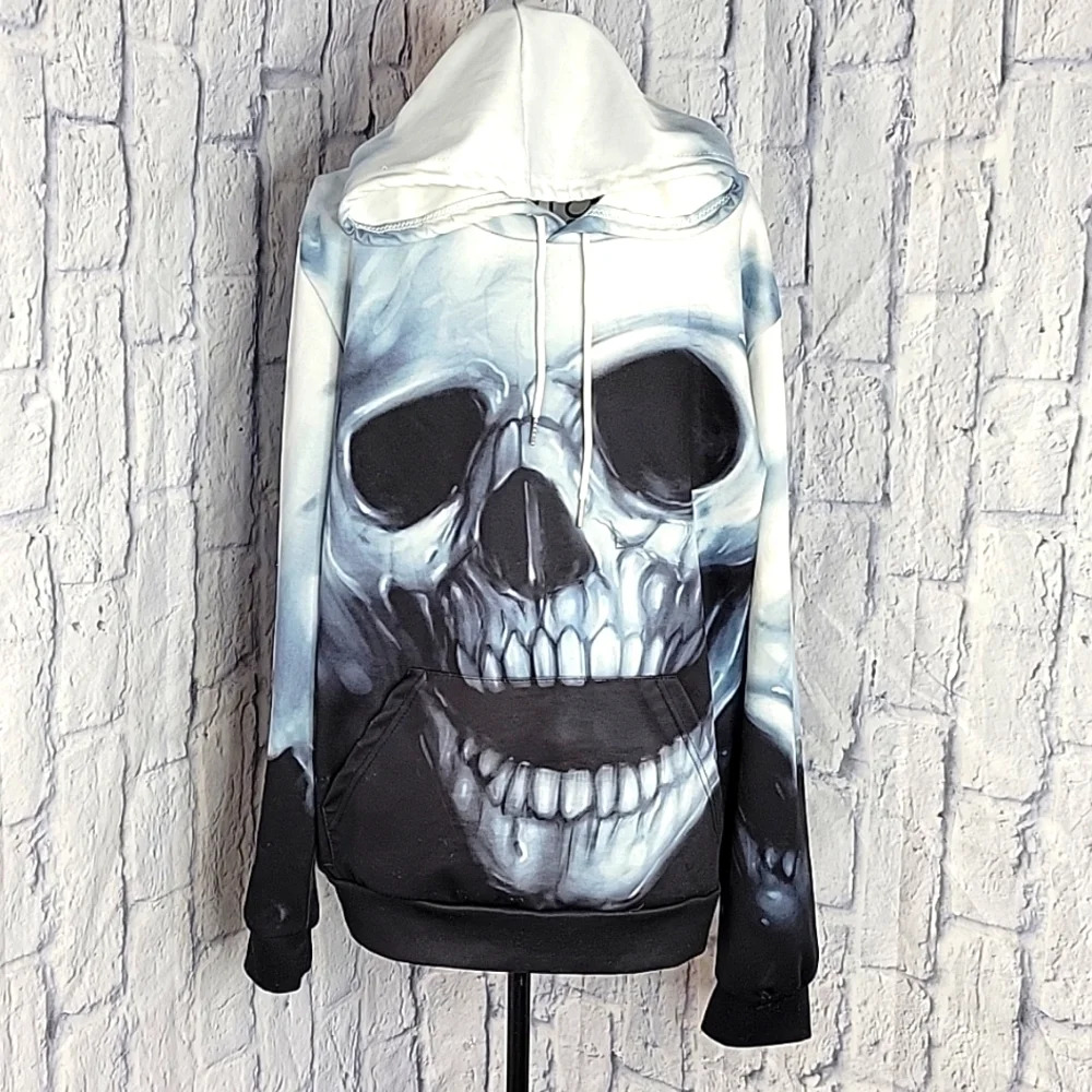 Skull Hoodie Blue And Black Sweatshirt Large